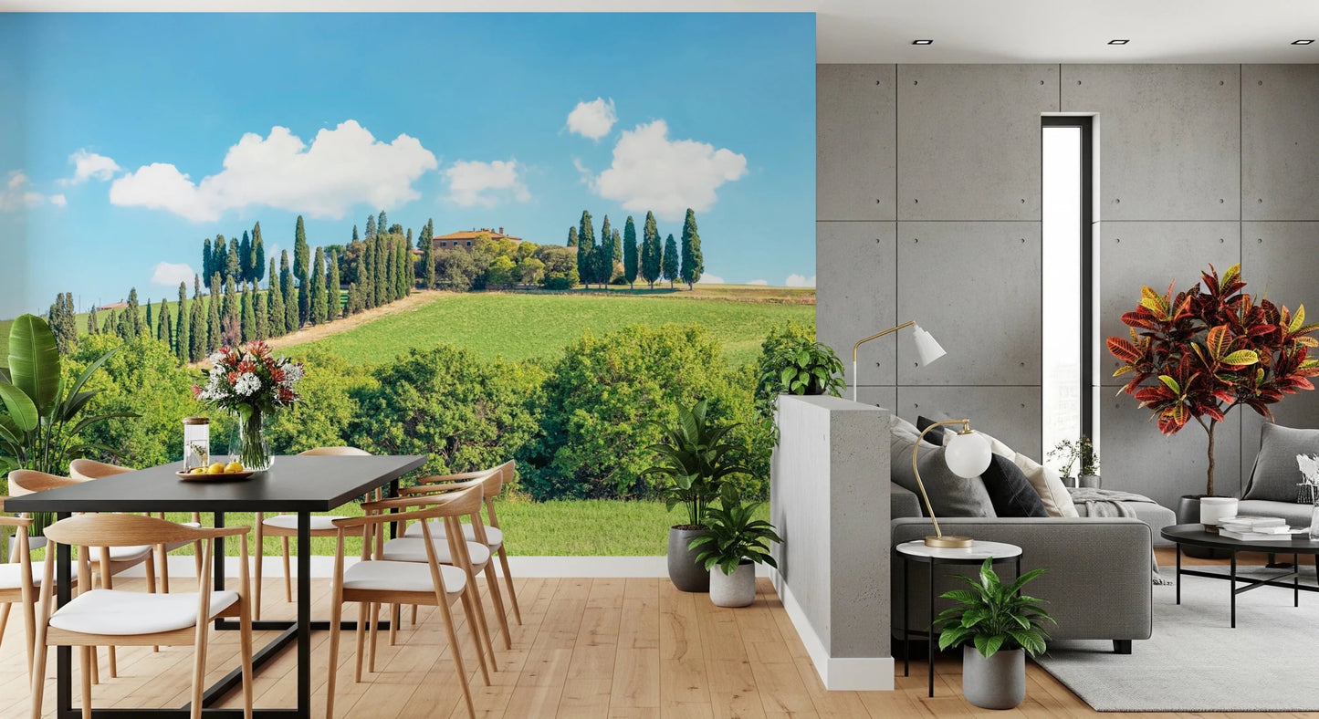 Rustic villas across Tuscan valley mural