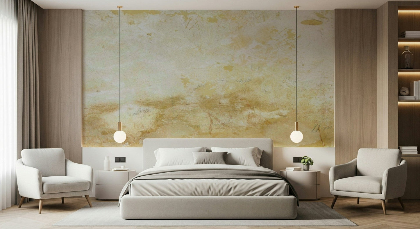 Distressed plaster style wall mural in beige hues