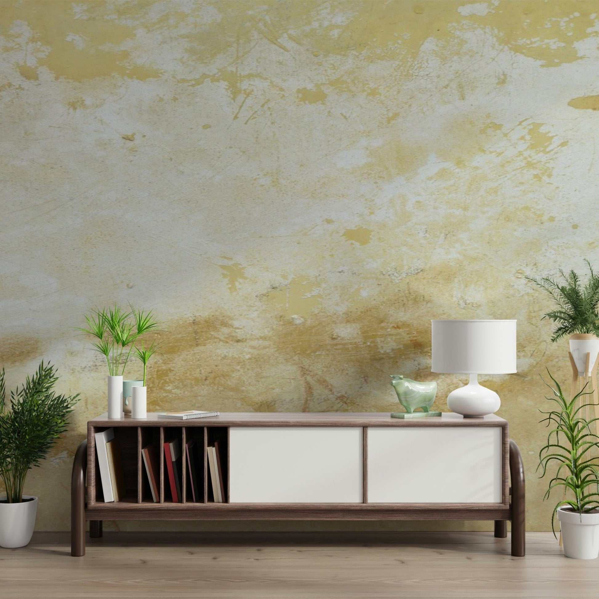 Rustic plaster effect wall mural with aged finish