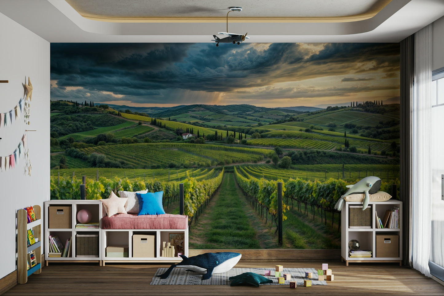 Tuscan farm and vines wall mural

