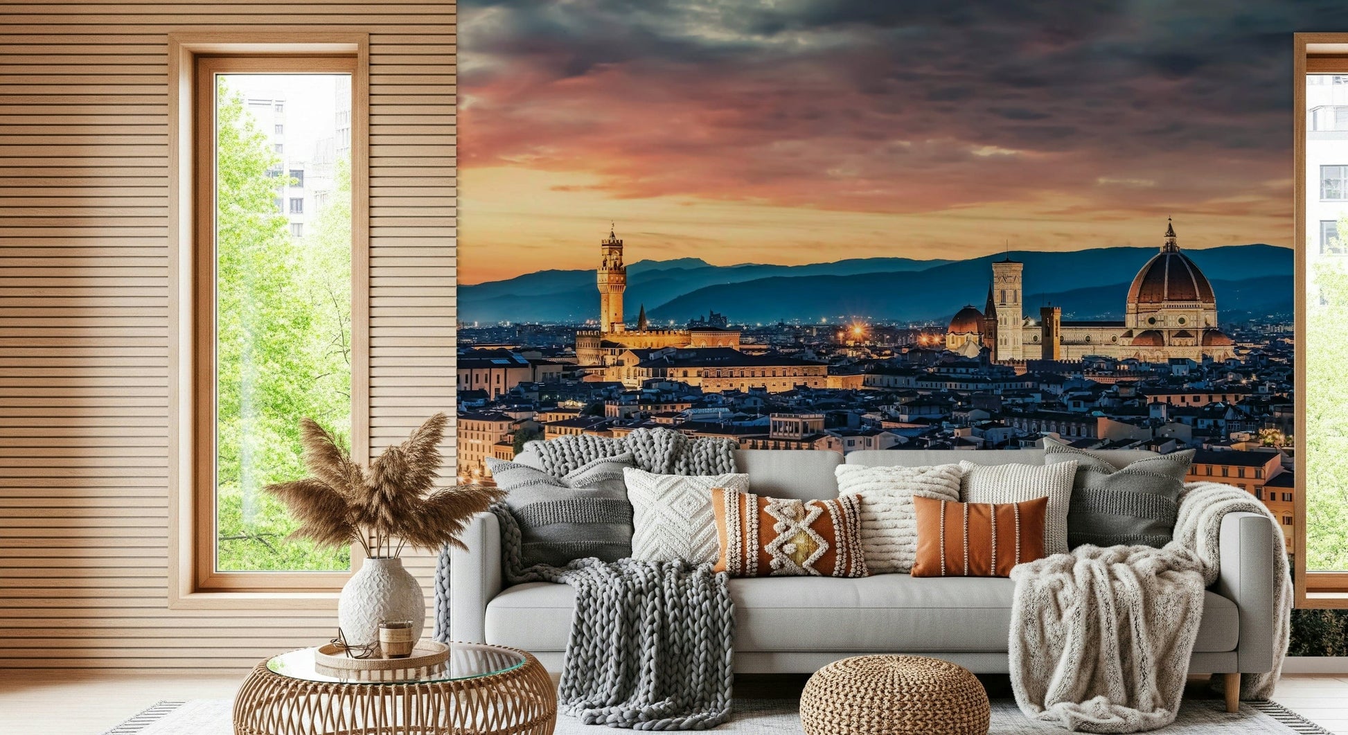 Cityscape Florence Twilight wallpaper decor piece.
