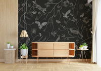 Decorative wall covering featuring a tranquil grove in warm twilight tones