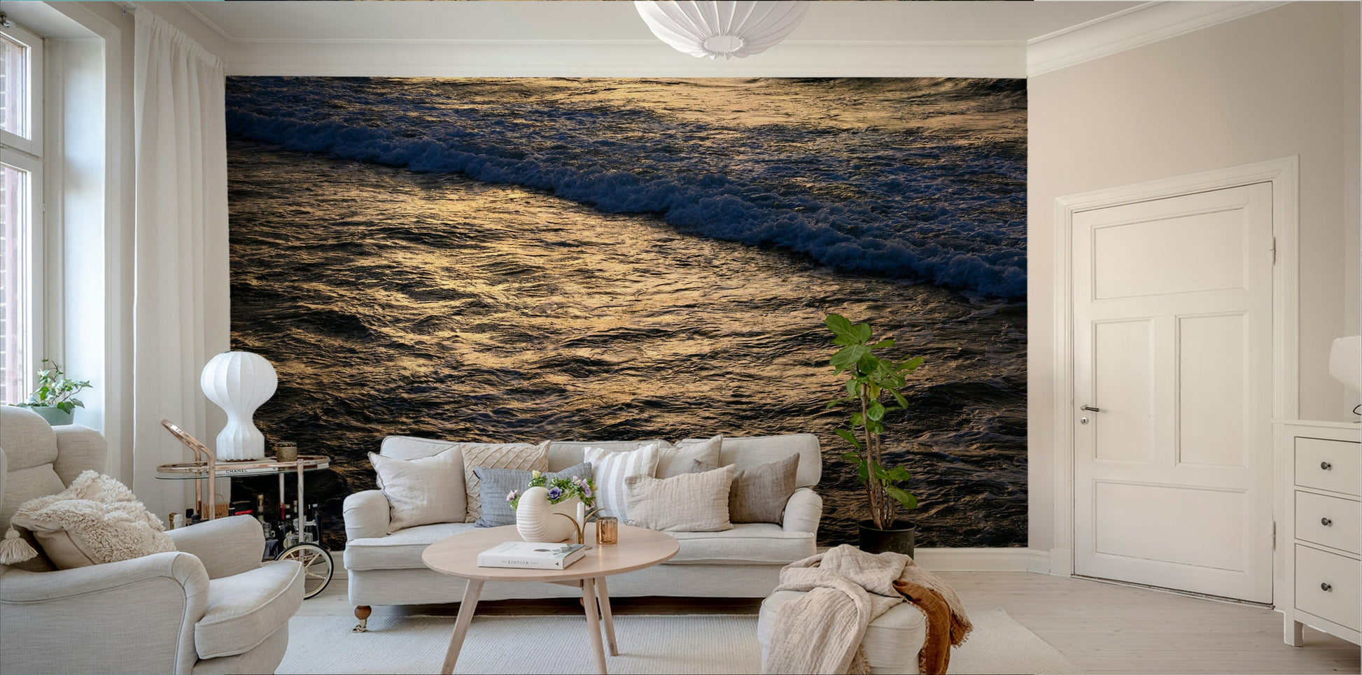 An aerial view of the waves near the shore.

