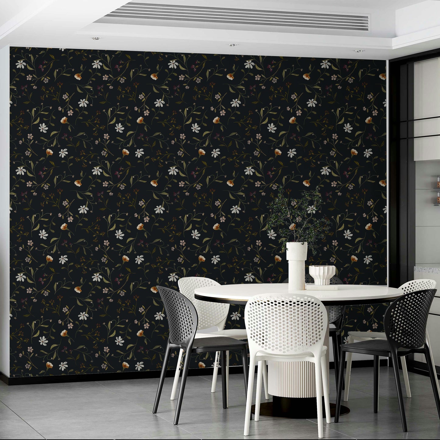 Dreamy wallpaper with florals fading into dusk

