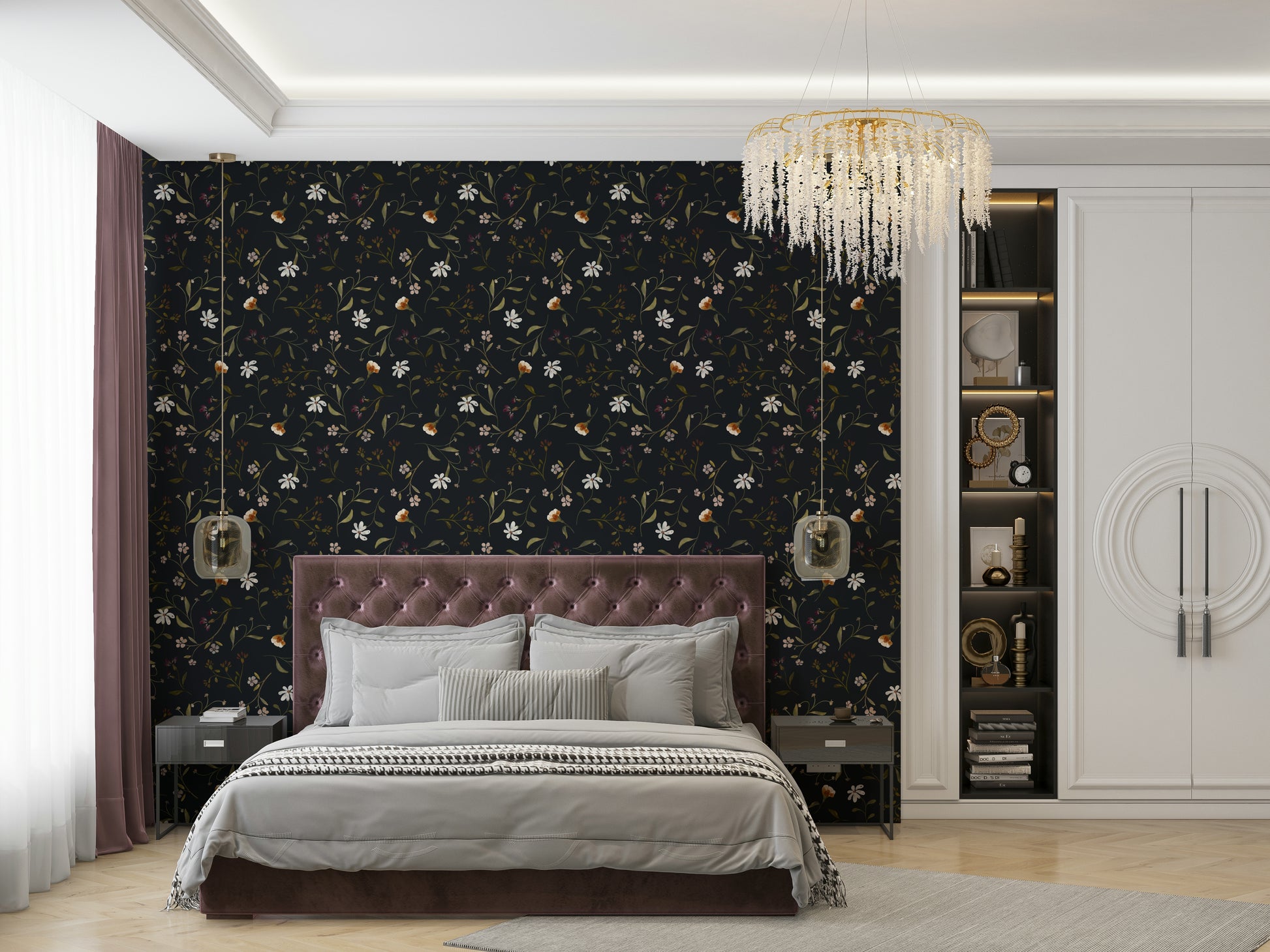 Moody petals wallpaper in evening-inspired hues

