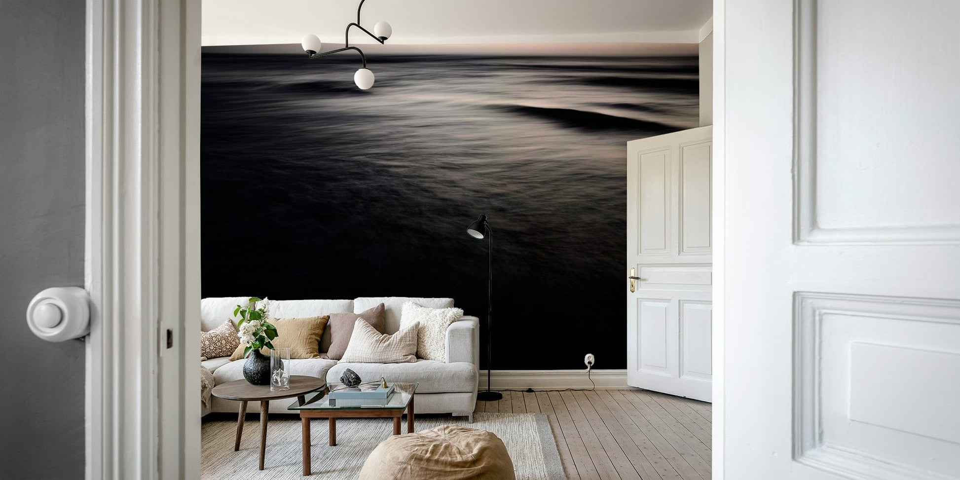 A beautiful modern abstract wall mural for a living room.

