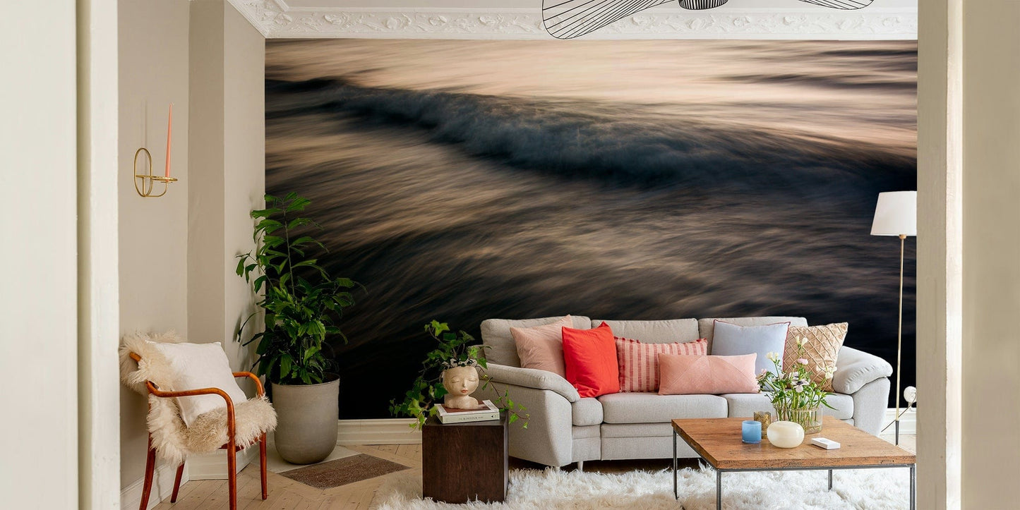A peaceful nighttime scene mural on decorative wallpaper.

