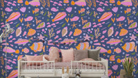 A wallpaper design with a whimsical undersea scene.


