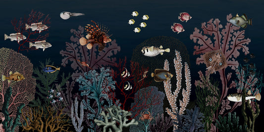 Reef scuro sottomarino con carta da parati di pesce per bambini