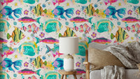 Underwater Fishes Colorful Hawaiian Sea Ocean Pink Wallpaper with vibrant fish and coral.


