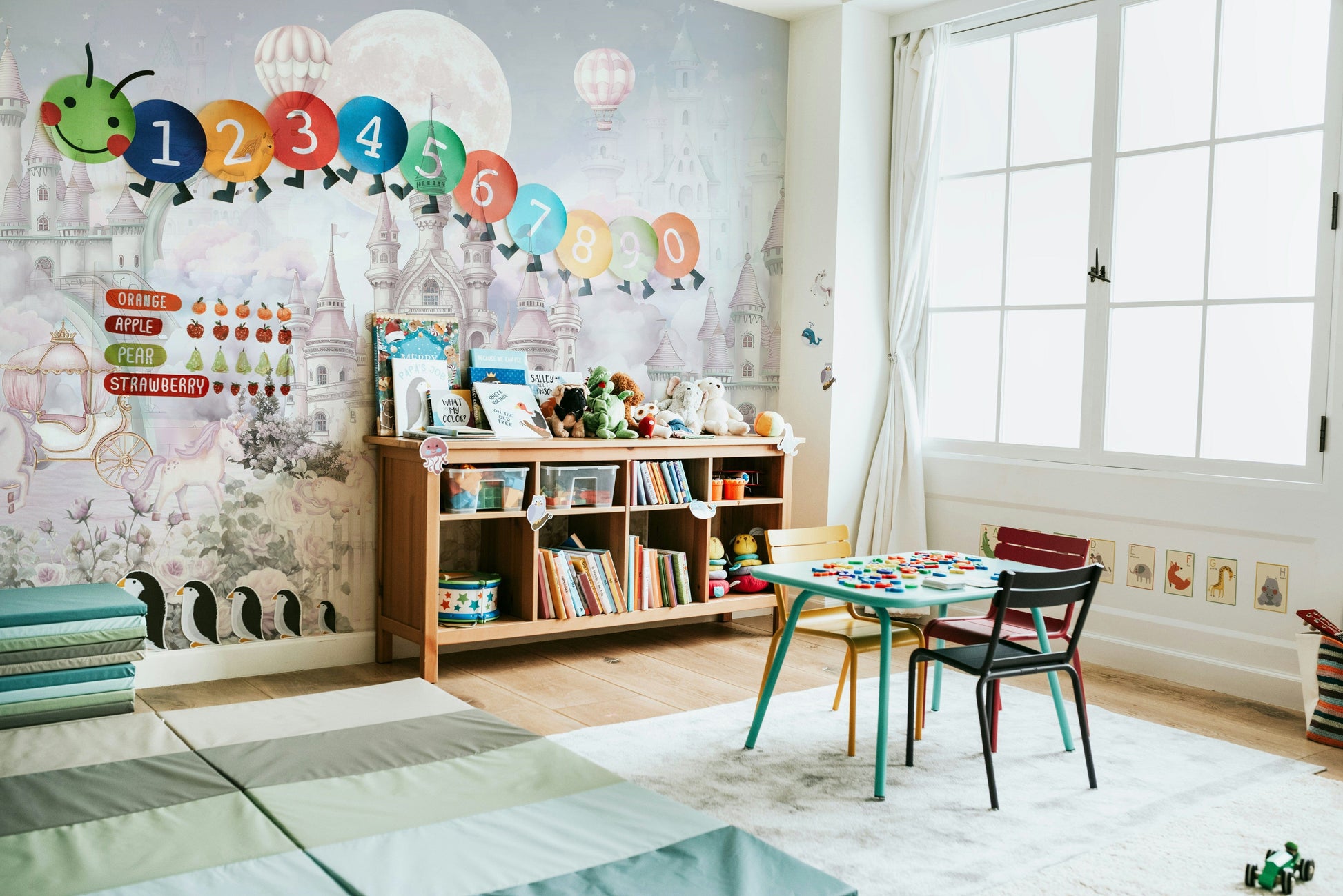 The design features a graceful, peaceful unicorn and a castle.

