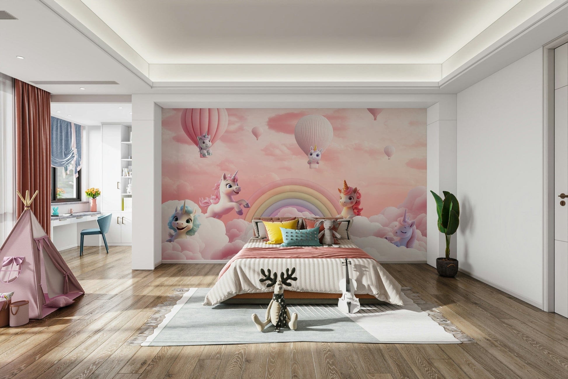 The colors are gentle and soft, with a pastel, pink and blue palette.

