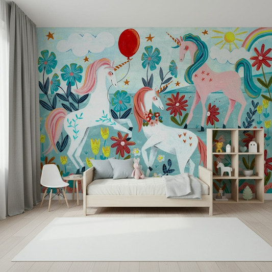 Fresque murale magique licorne florale -2664483