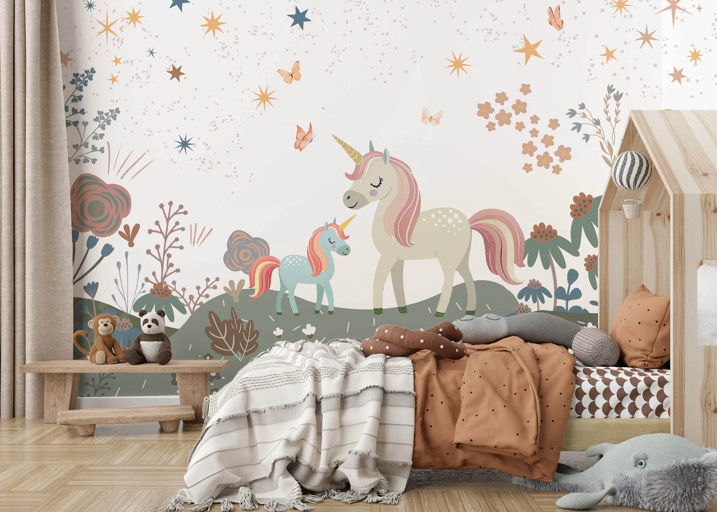 The colors are soft and gentle, with pale pastels and muted tones.

