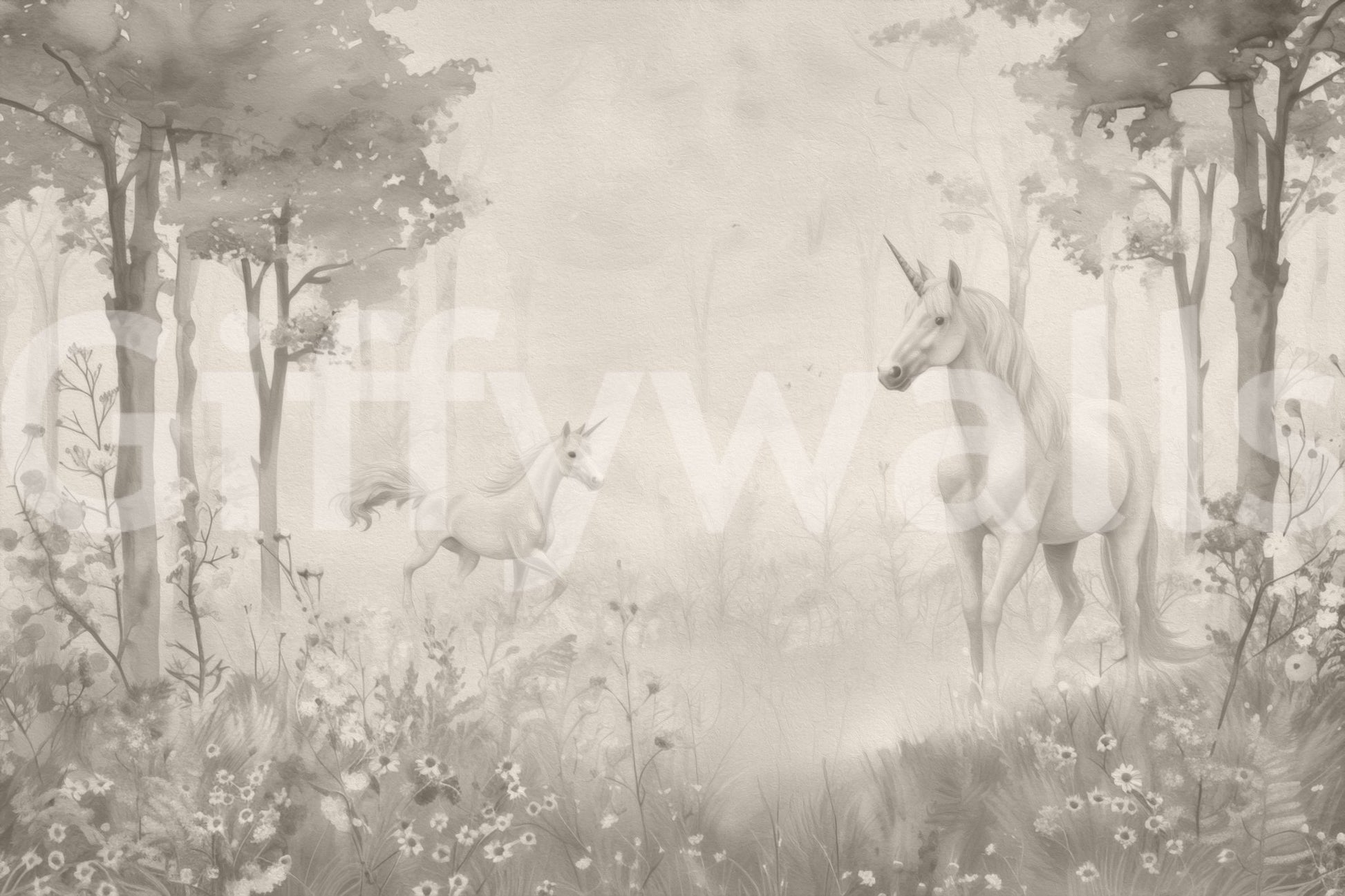 Unicorns in a Magical Dreamy Forest – Natural Wall Mural