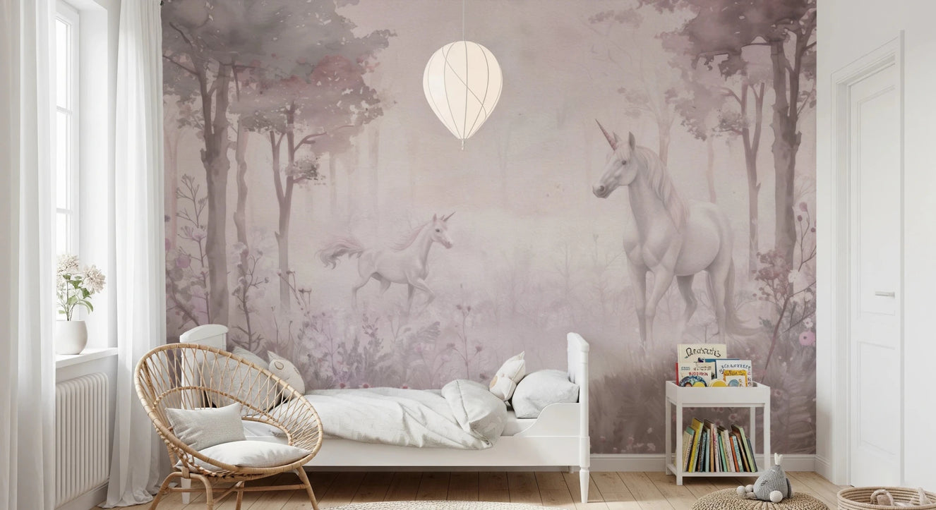 Unicorns in a Magical Dreamy Forest – Pink Wall Mural