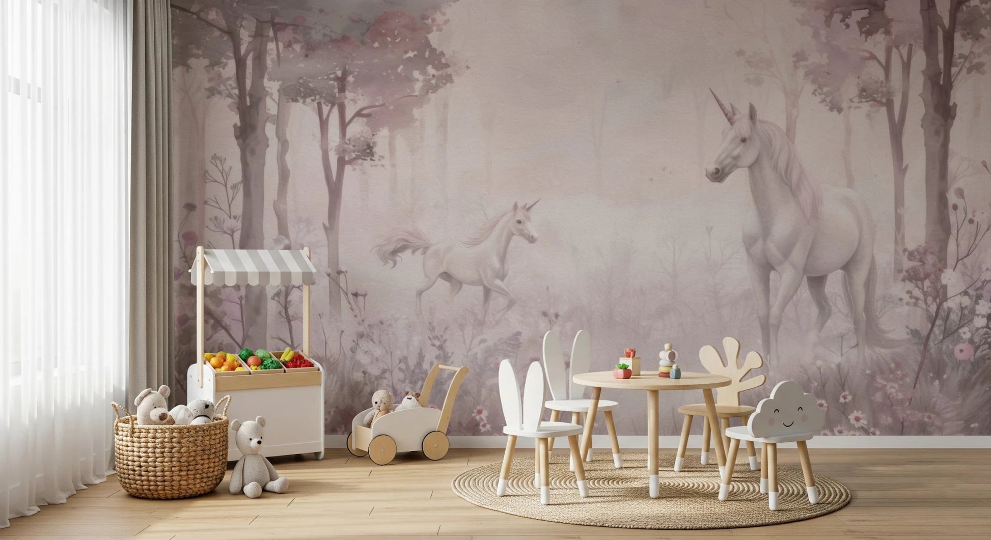 Unicorns in a Magical Dreamy Forest – Pink Wall Mural