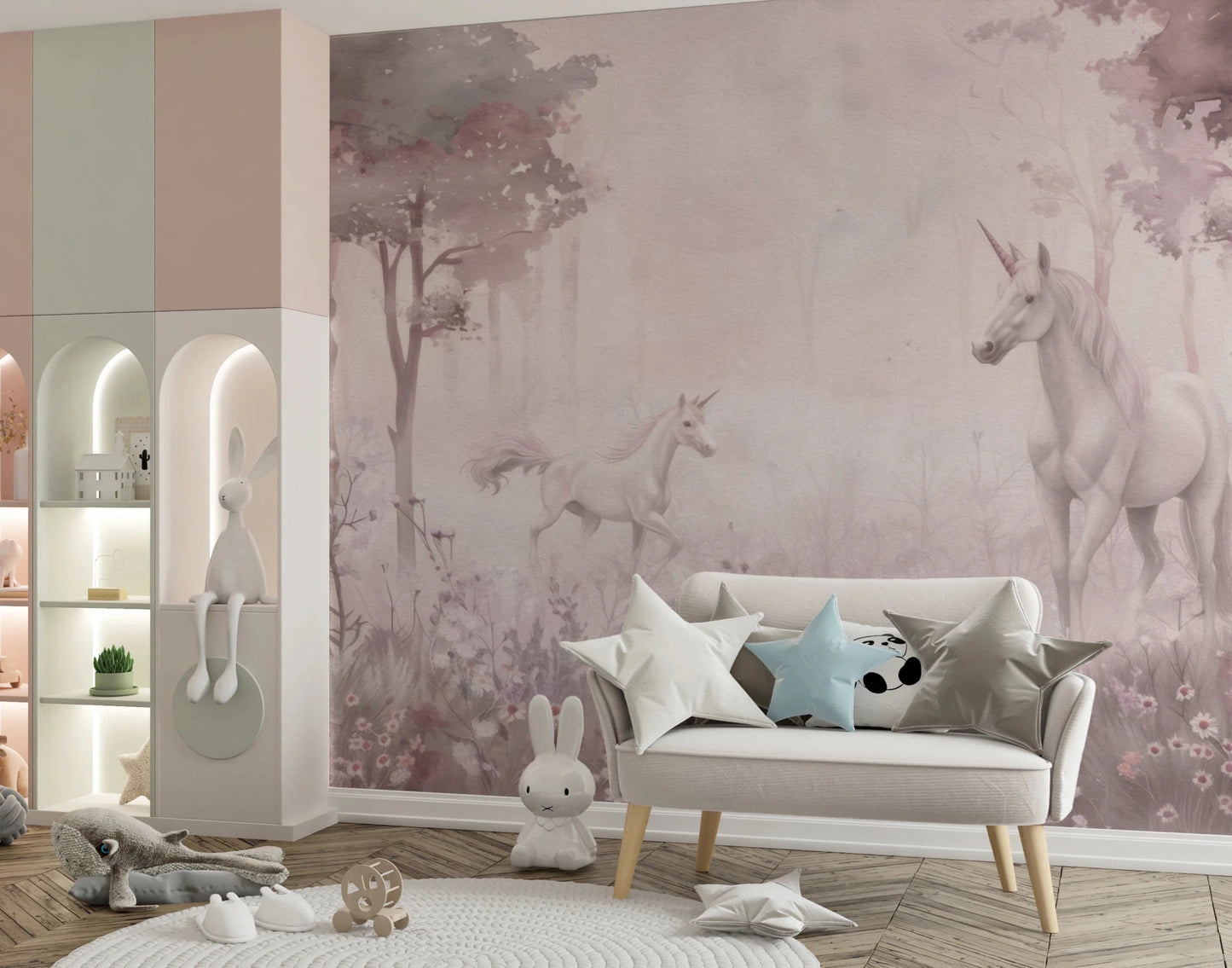 Unicorns in a Magical Dreamy Forest – Pink Wall Mural
