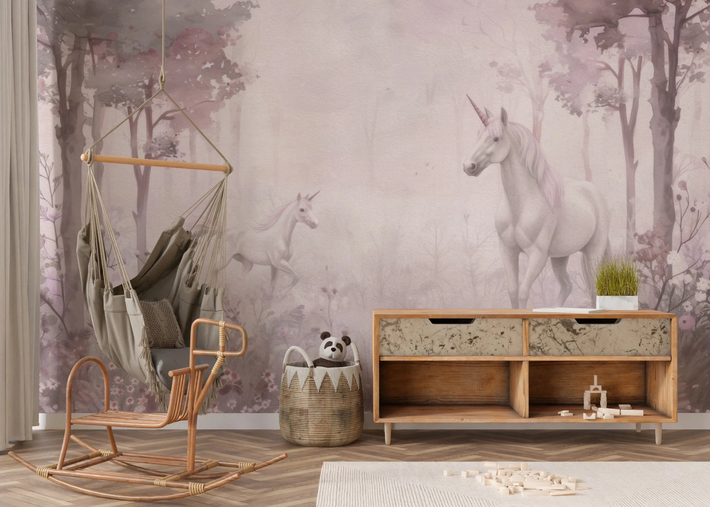 Unicorns in a Magical Dreamy Forest – Pink Wall Mural