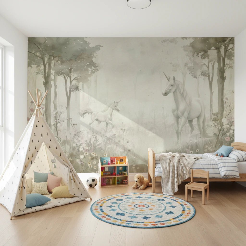 Unicorns in a Magical Dreamy Forest – Sage Wall Mural