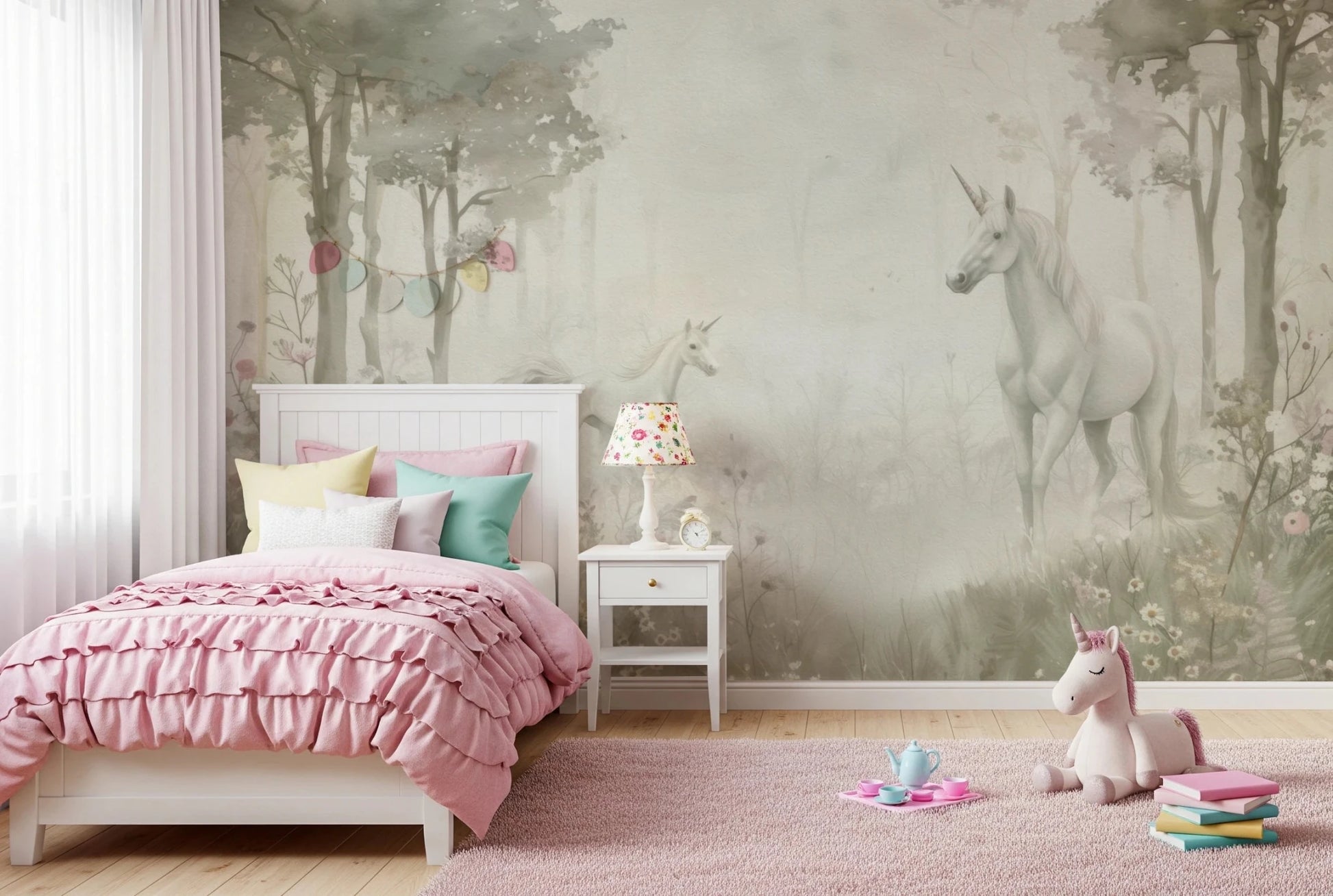 Unicorns in a Magical Dreamy Forest – Sage Wall Mural