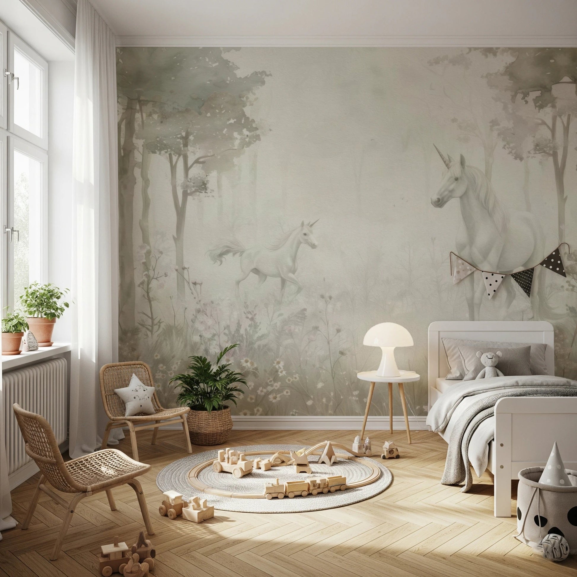 Unicorns in a Magical Dreamy Forest – Sage Wall Mural