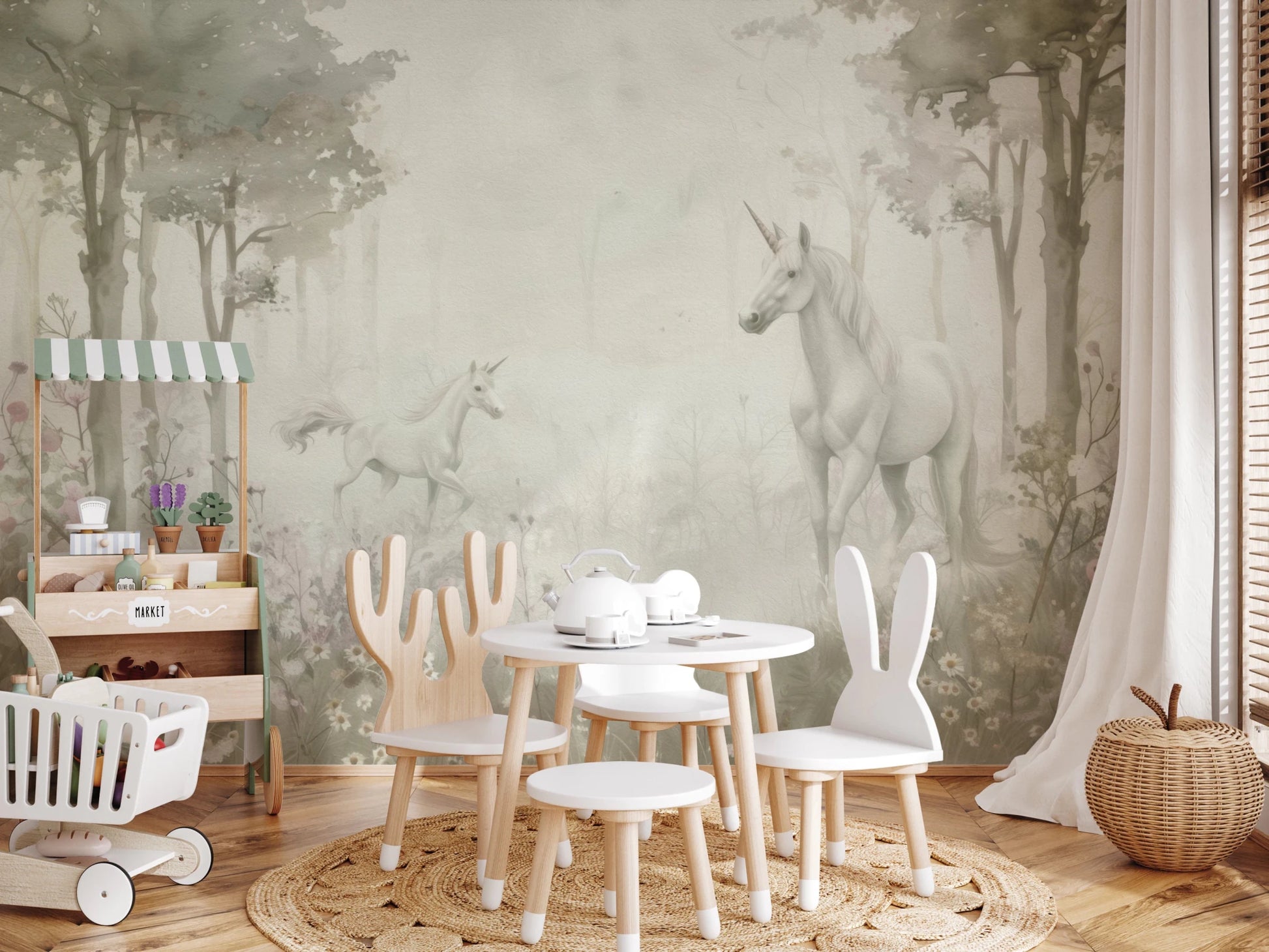 Unicorns in a Magical Dreamy Forest – Sage Wall Mural