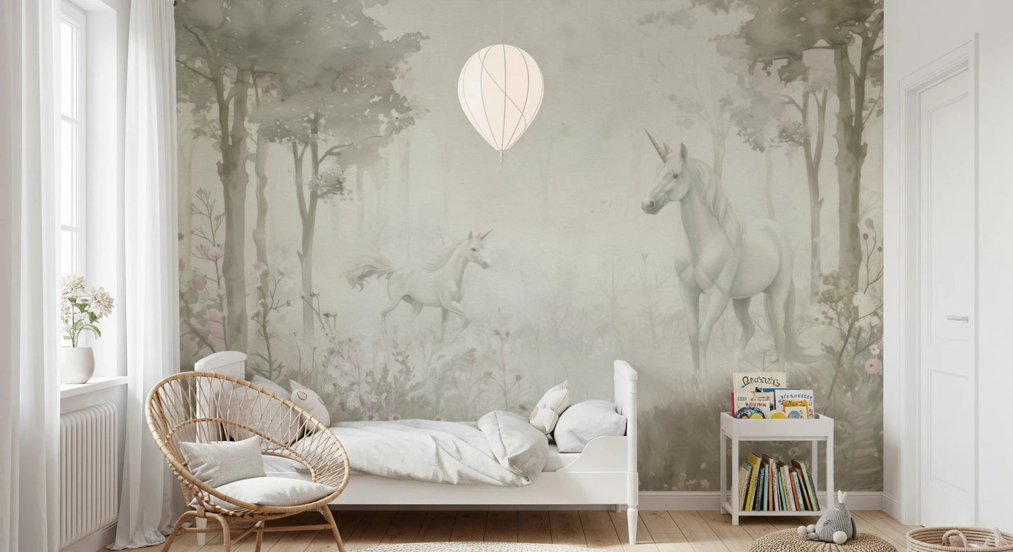 Unicorns in a Magical Dreamy Forest – Sage Wall Mural