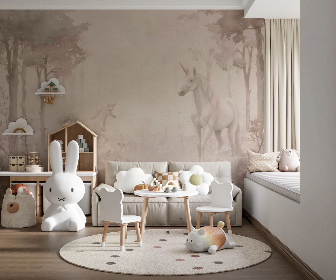 Unicorns in a Magical Dreamy Forest – Shell Wall Mural