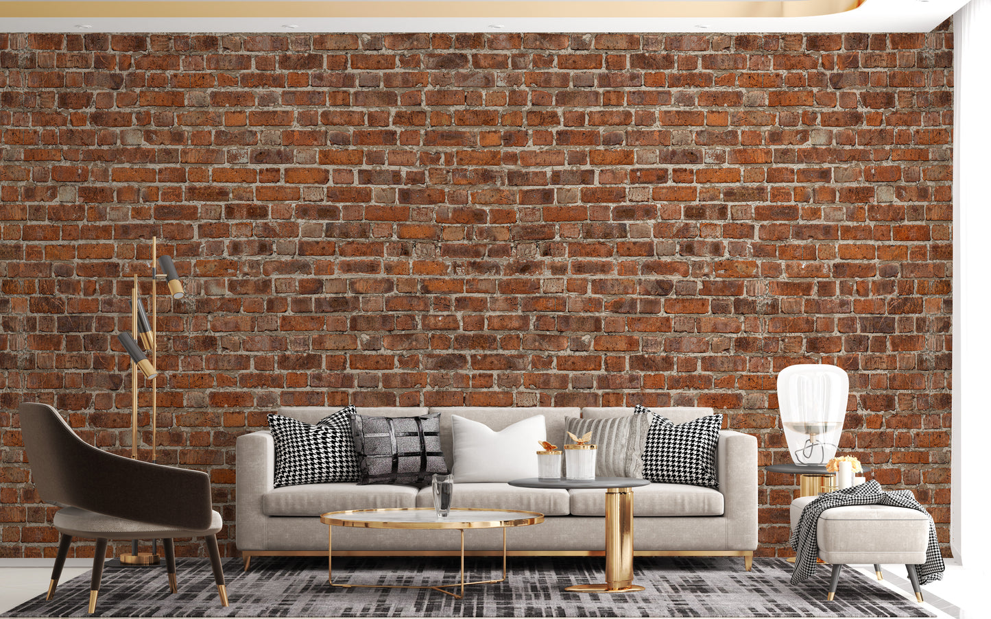 Rustic red brick grunge mural for living rooms