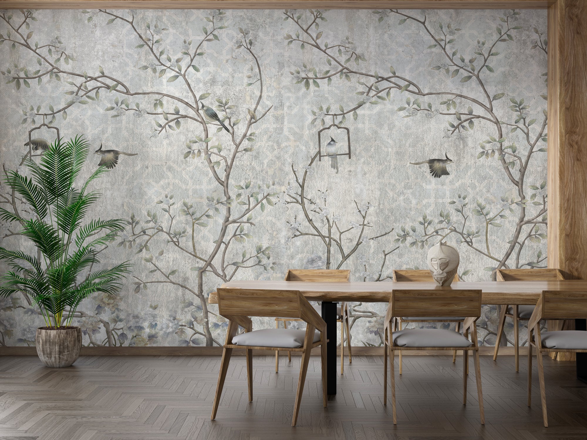 Uniquely Designed Tress wallpaper mural shown as a full feature wall that highlights the design