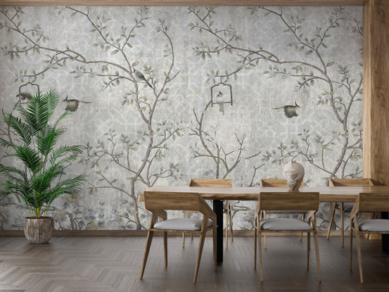 Uniquely Designed Tress wallpaper mural shown as a full feature wall that highlights the design
