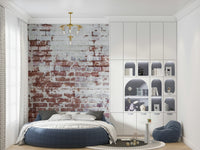 Industrial-inspired brick wallpaper mural with faded, weathered surfaces for edgy, contemporary interiors.