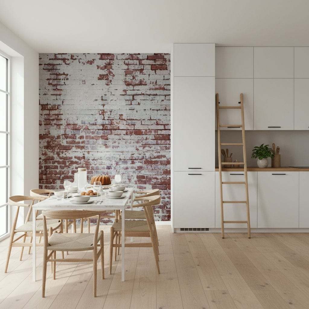 Urban Decay Brick Wall Mural featuring weathered, distressed red and brown bricks for industrial and loft-style interiors.