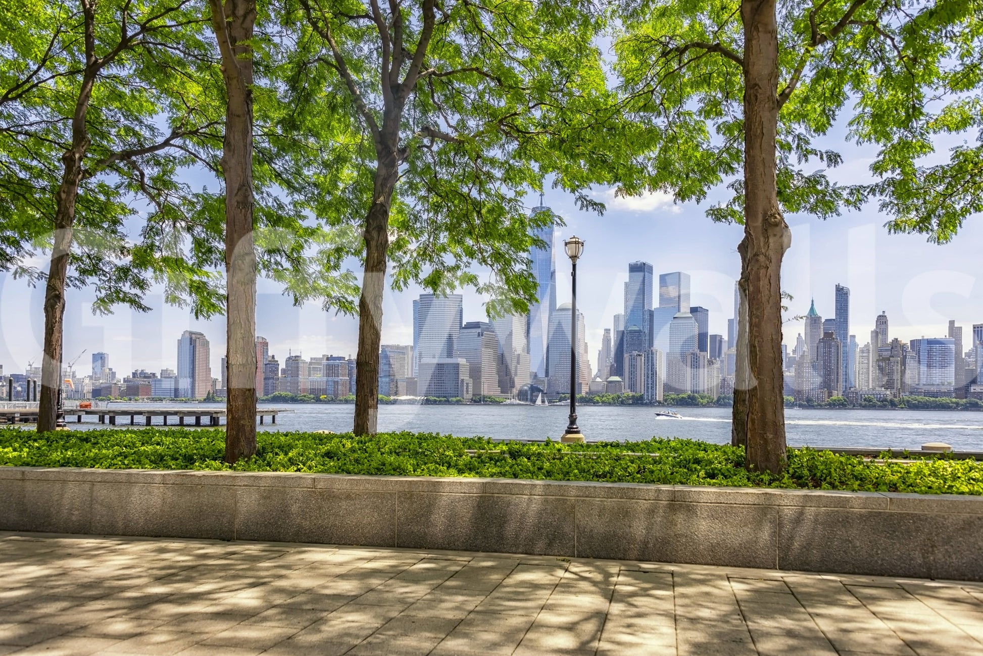 Vibrant blue sky Manhattan peel and stick wallpaper