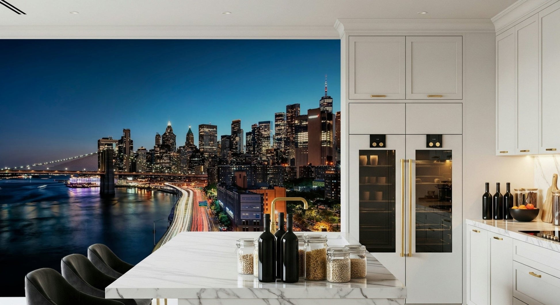 Modern apartment aesthetic using Urban Pulse wallpaper mural.