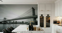 Monochrome Bridge wall art Grayscale architecture, NYC panorama view.