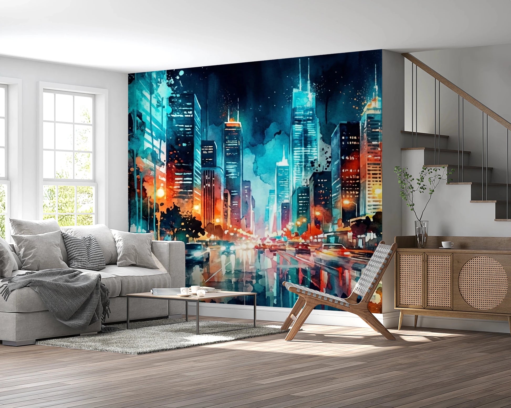 Urban Watercolor Wall Mural