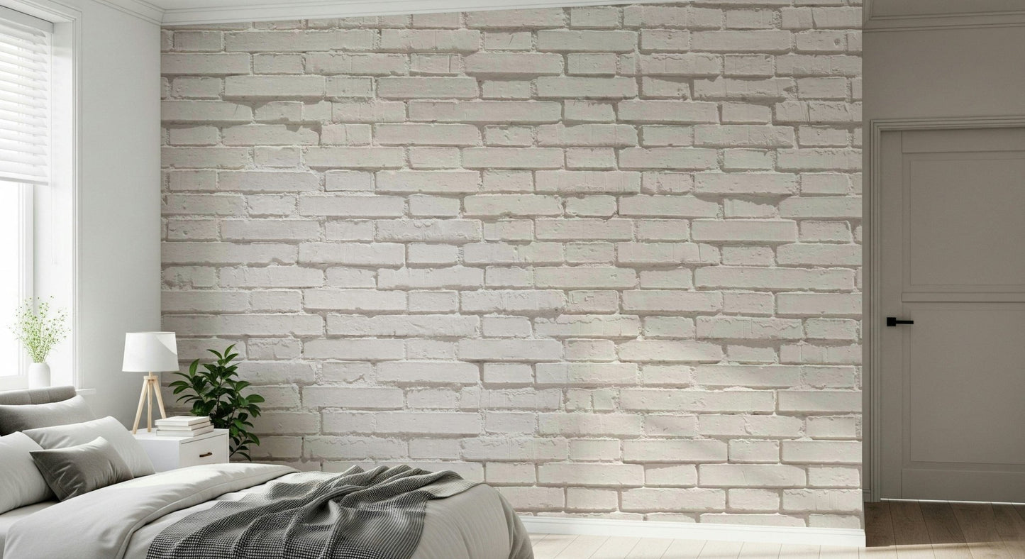 White brick wallpaper mural with subtle texture for living rooms, offices, or feature walls.