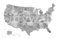 USA map with states and capitals in gray watercolor Wall Mural