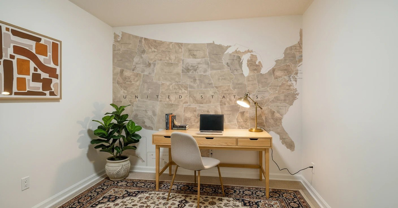 USA map with states and capitals in tan watercolor Wall Mural