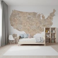 USA map with states and capitals in tan watercolor Wall Mural