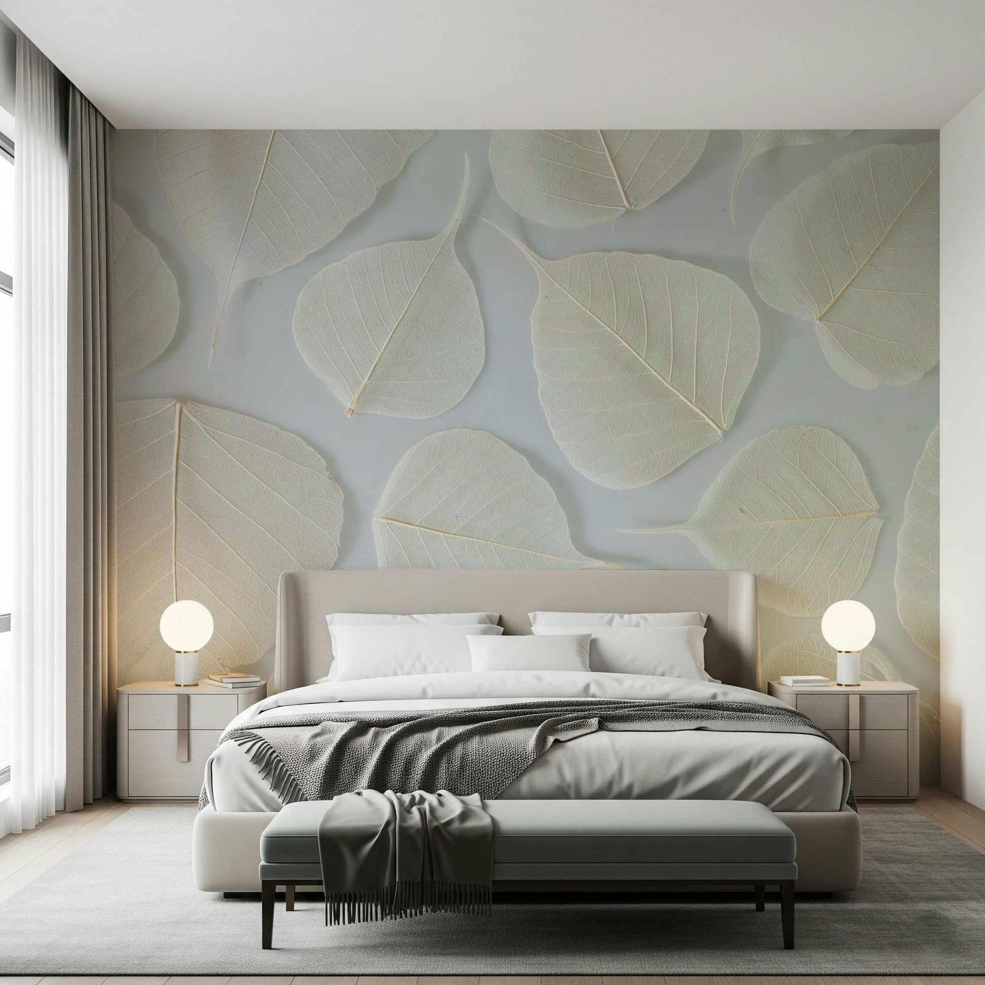 Intricate vein pattern Fragile leaf wallpaper pale backdrop.