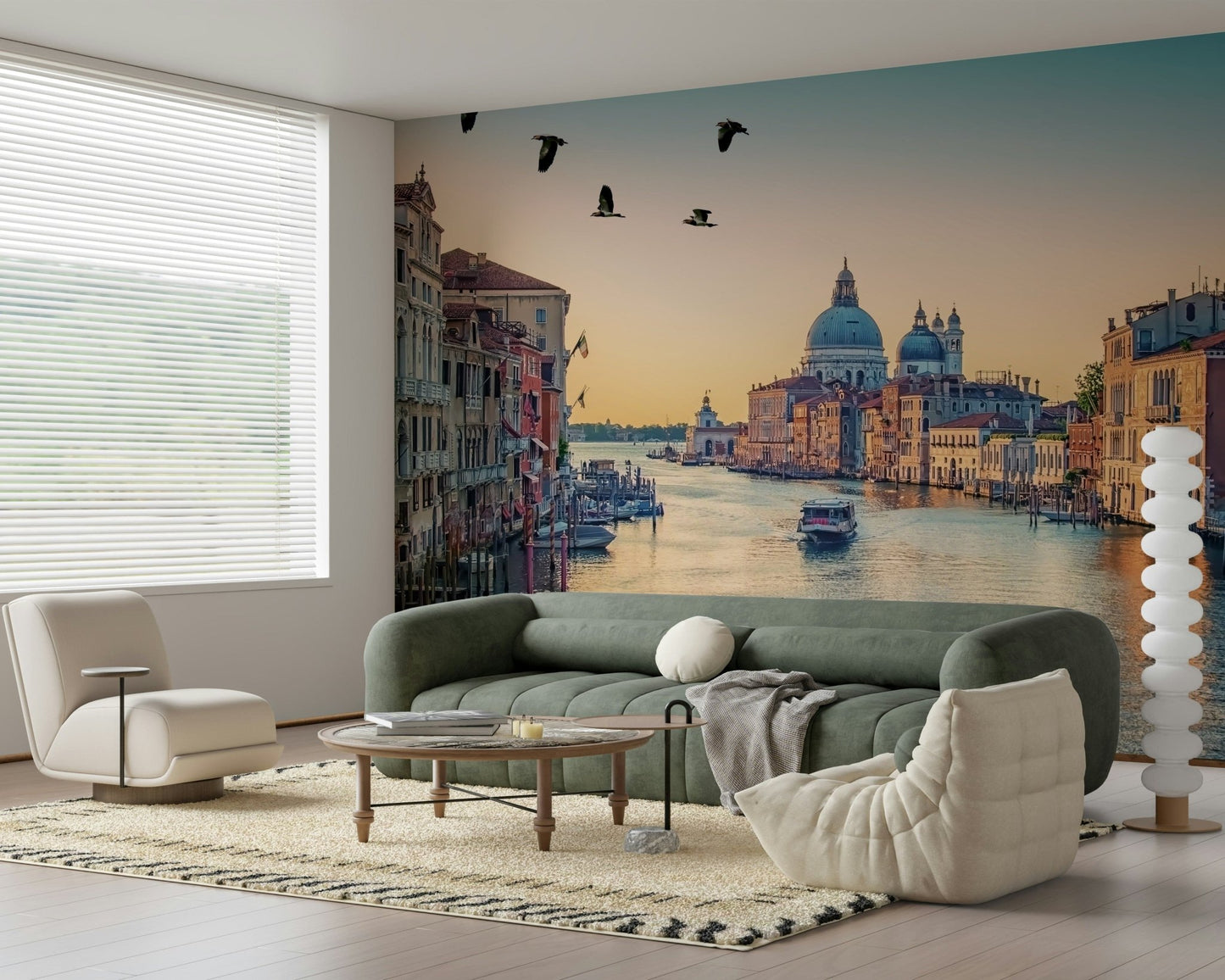 Elegant cityscape art on Venetian Canal Dream wallpaper mural.