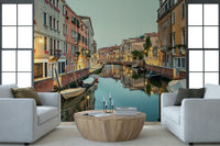 Scenic water landscape, ancient brickwork, Venetian Canal Dreams wallpaper.