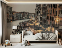 Evening cityscape wallpaper Venice waterway historic buildings warm light.
