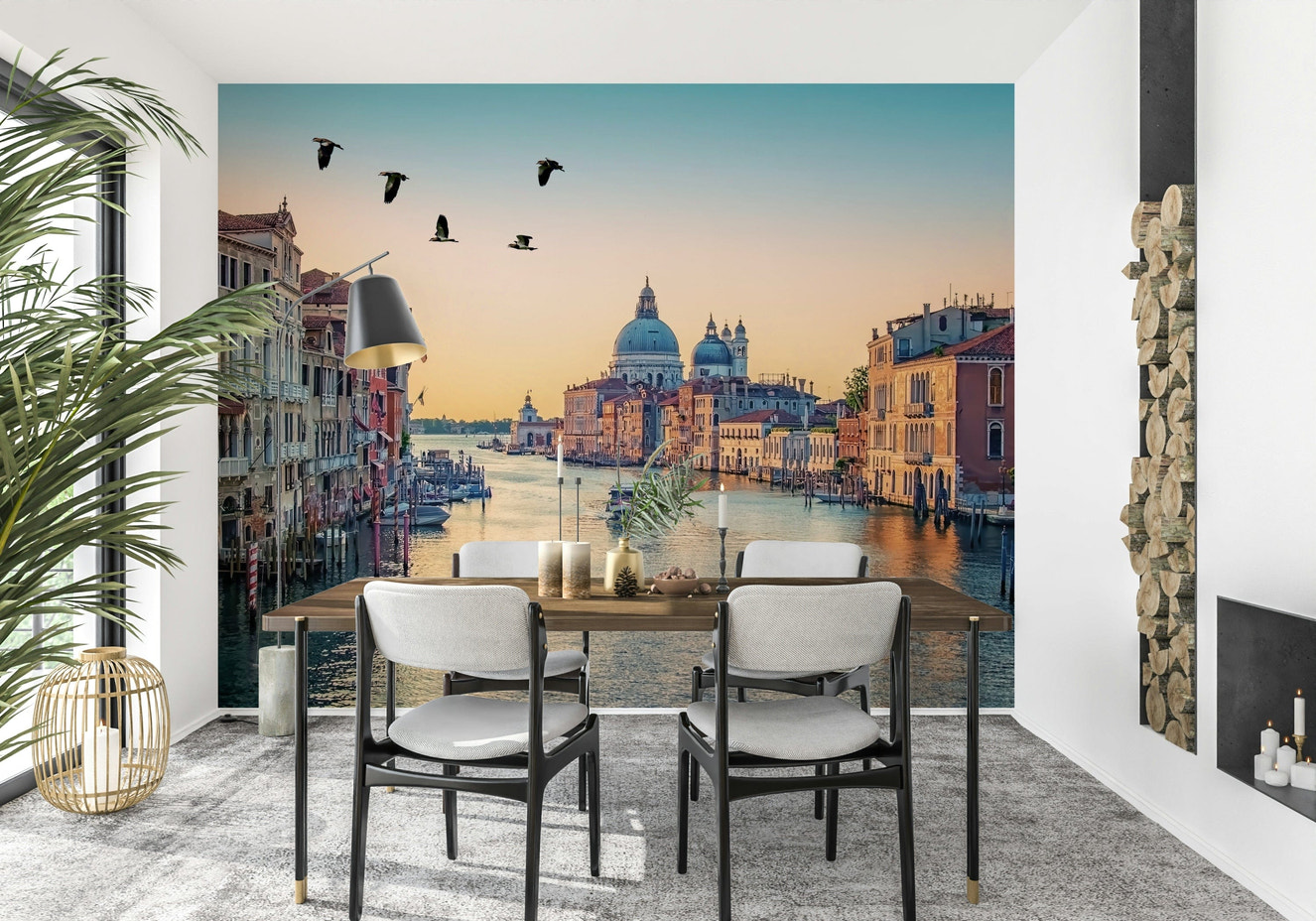 Venetian Canal Dream wall mural showcasing golden sunset ripples.