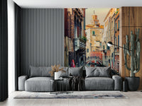 Narrow Venice waterway wall mural arched stone bridge