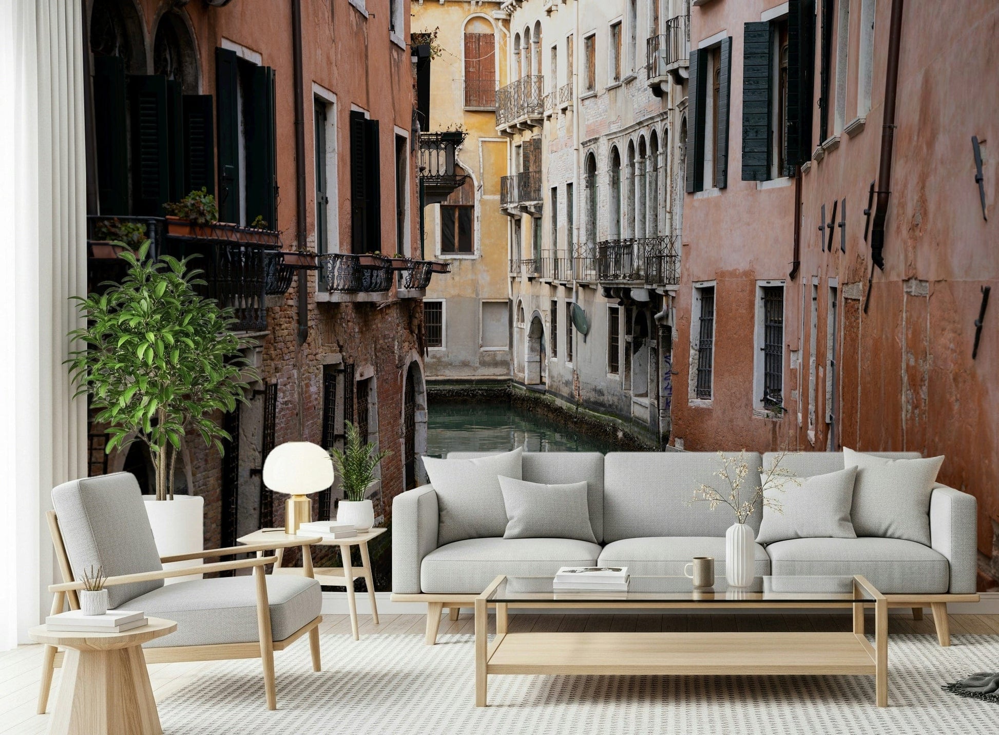 Decorative wall mural showcasing a serene view of Venice’s iconic waterways.