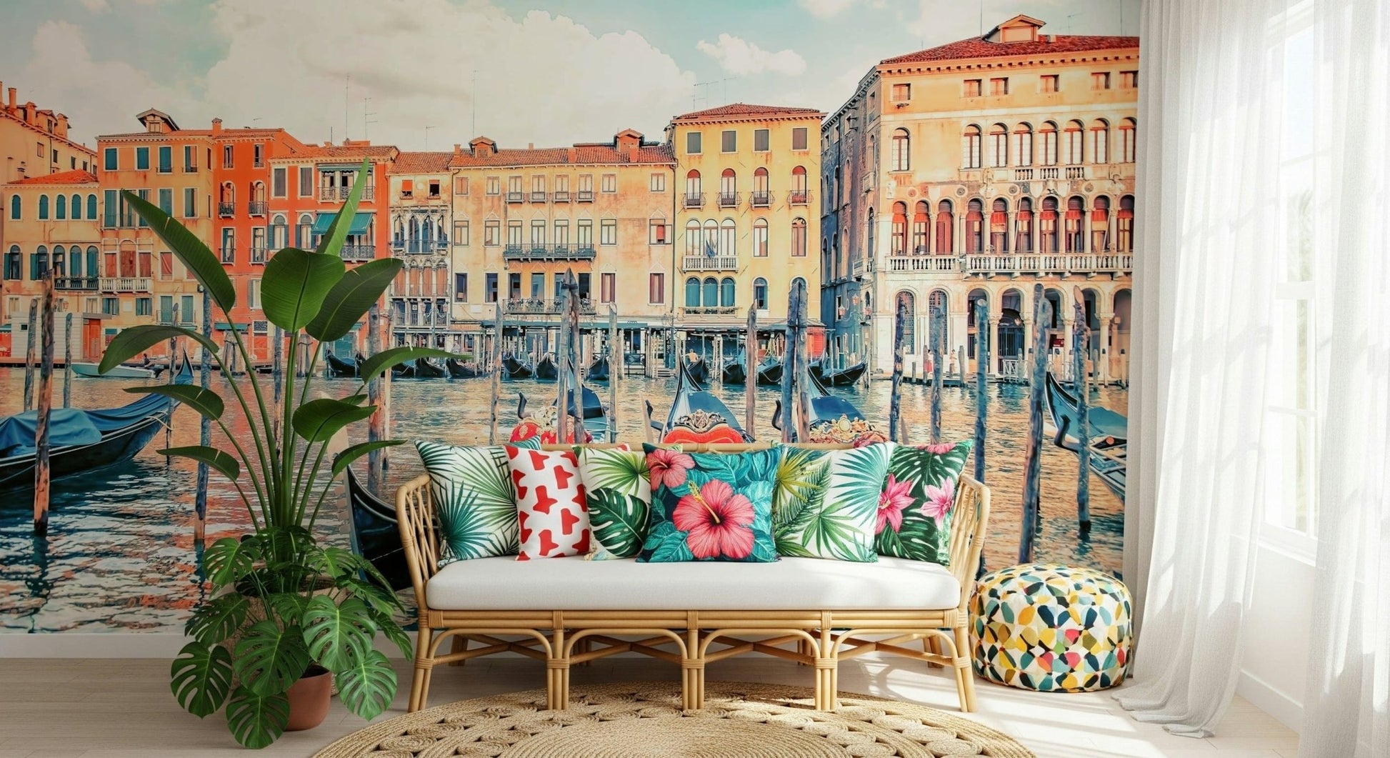 Boats on water, Venice Dreamscape mural, perfect bedroom accent.